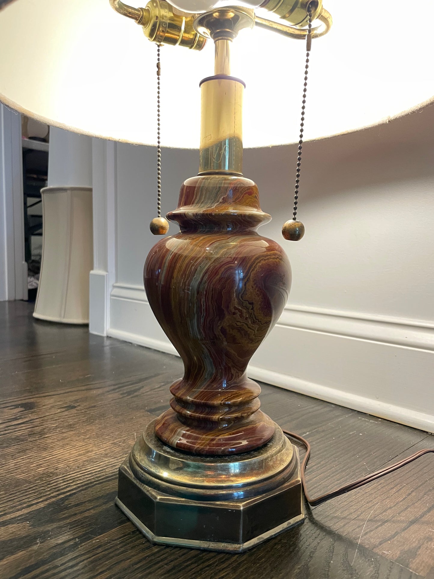 vintage brown onyx and brass lamp