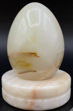 Vintage Marble Onyx Stone Banded Egg & Round Base