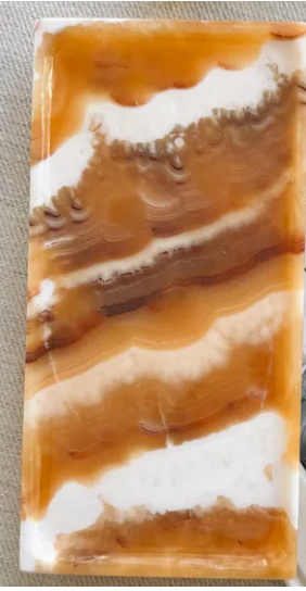 HANDCRAFTED ORANGE ONYX TRAY