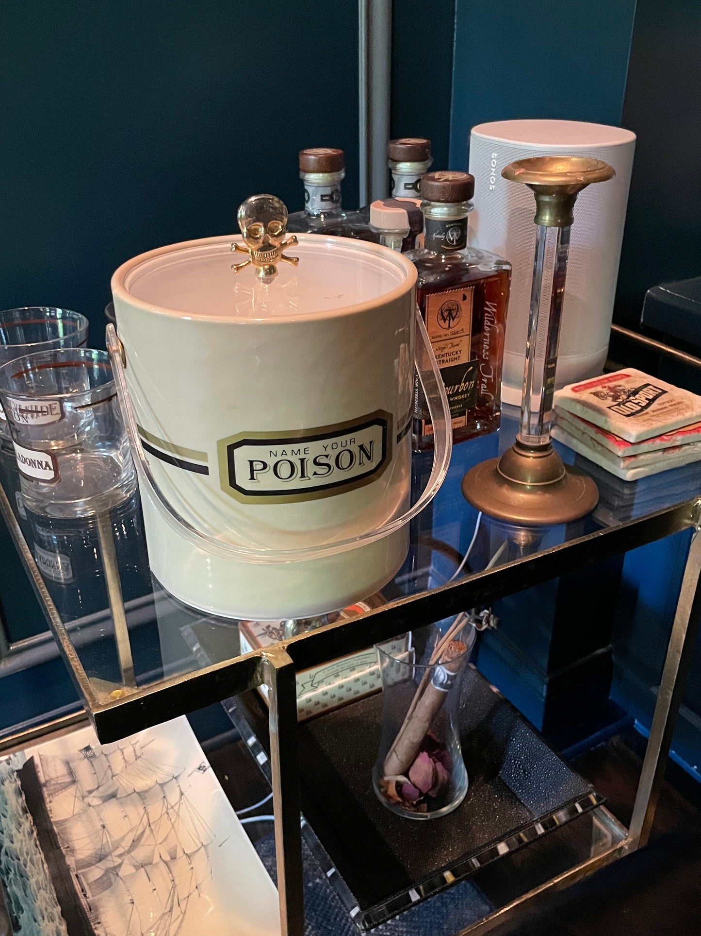lucite and brass candlestick