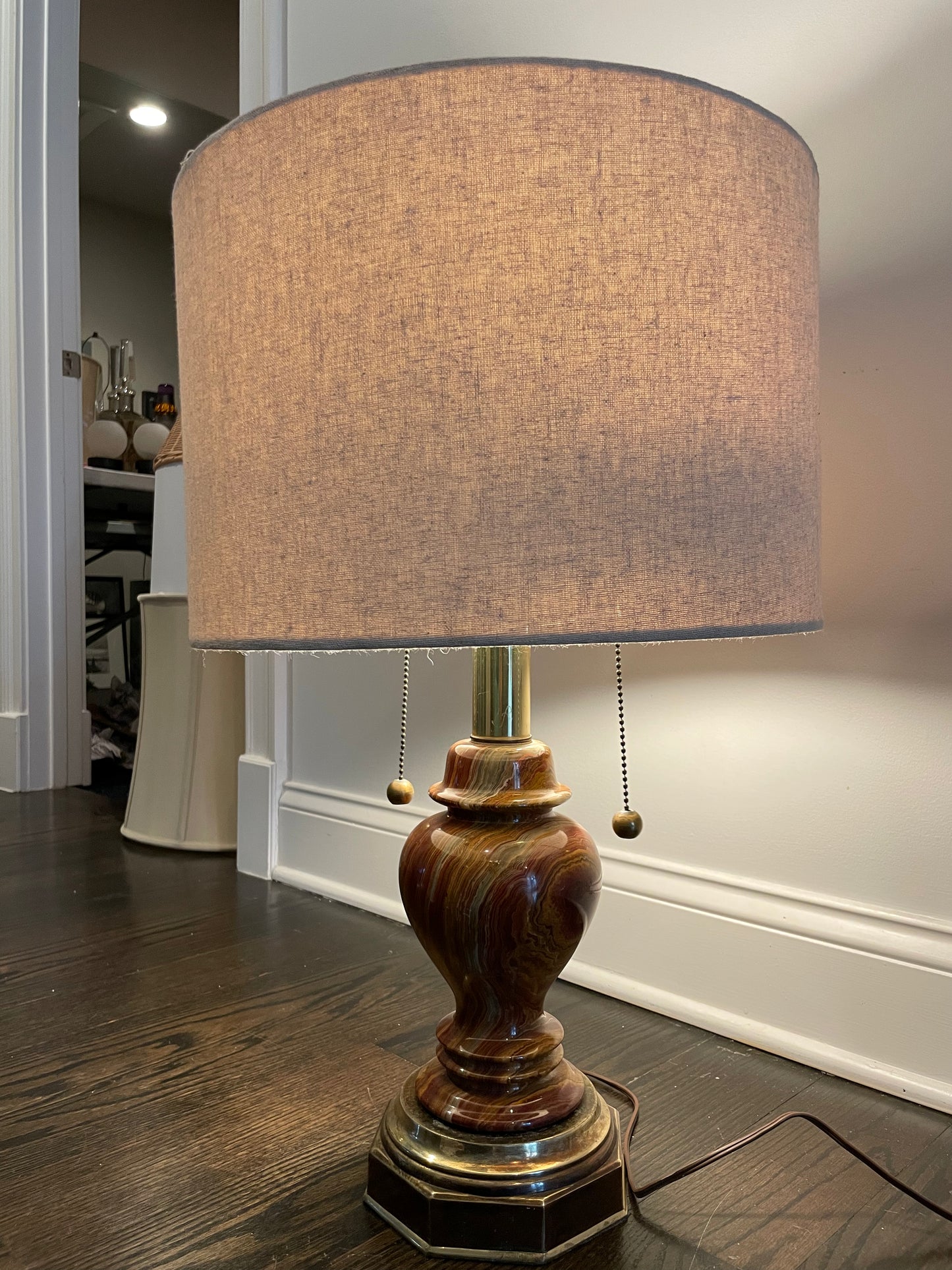 vintage brown onyx and brass lamp