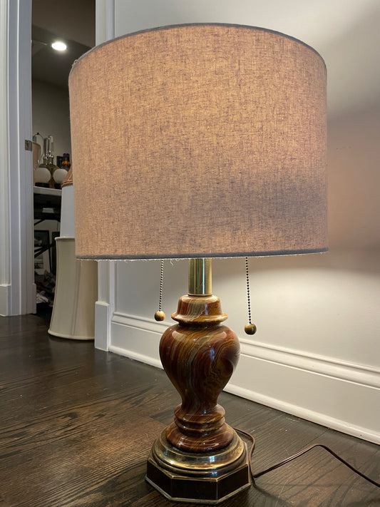 vintage brown onyx and brass lamp
