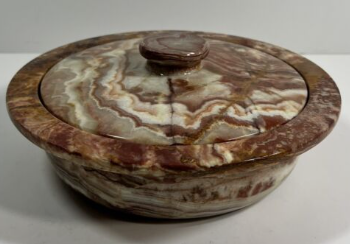 one-of-a-kind lidded casserole serving dish, red/brown onyx