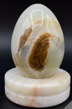 Vintage Marble Onyx Stone Banded Egg & Round Base