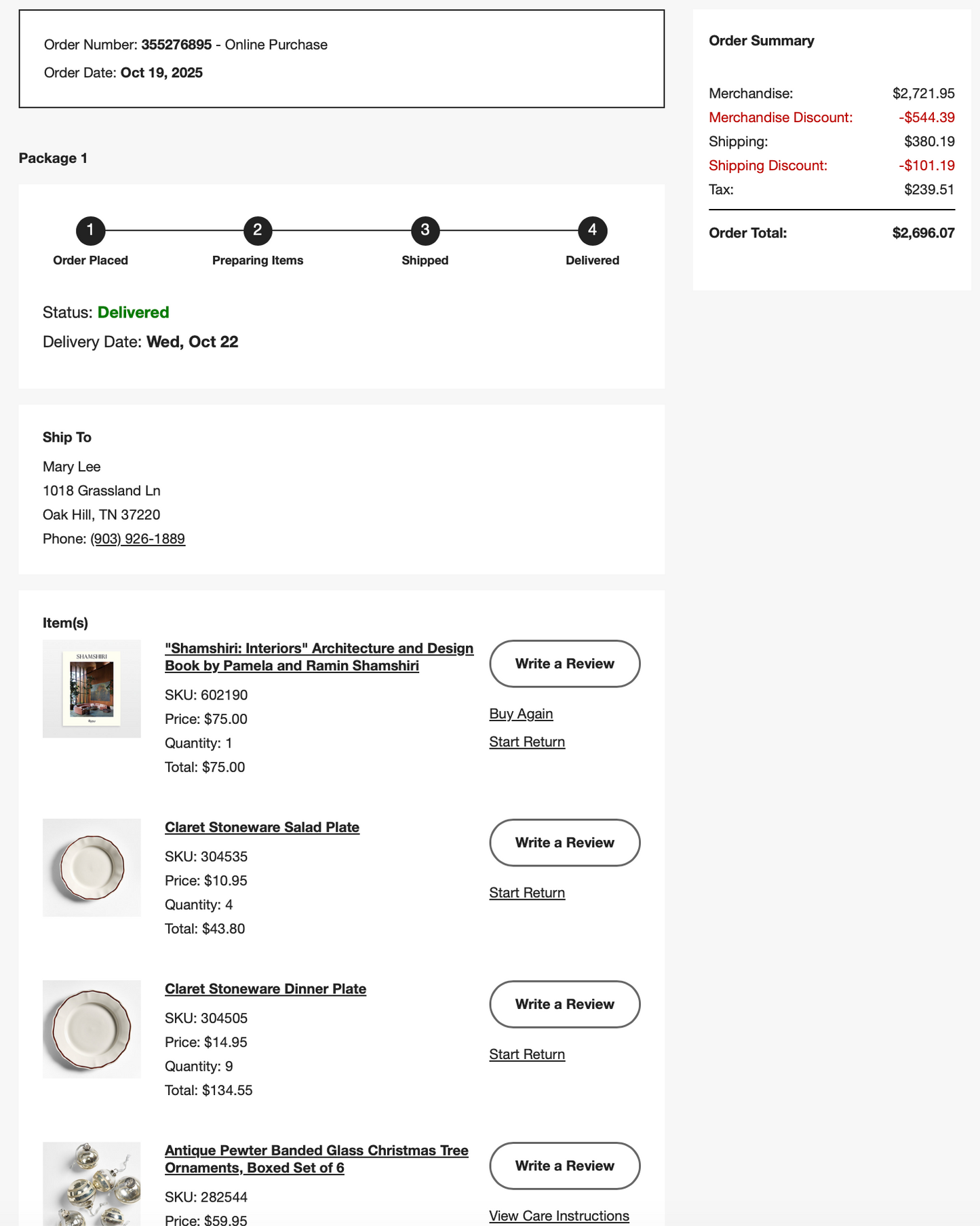 LARGE CB2 ORDER