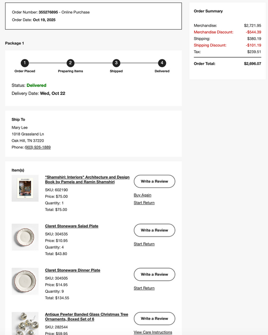 LARGE CB2 ORDER